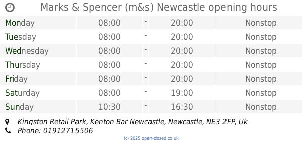 Marks and Spencer Newcastle Upon Tyne Opening Times
