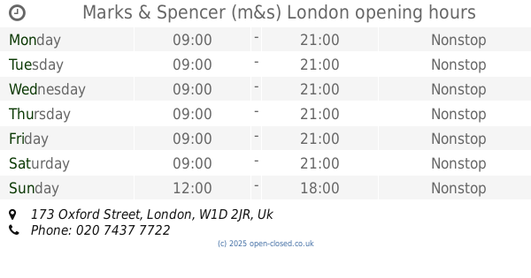 Oxford Street Marks and Spencer Opening Times
