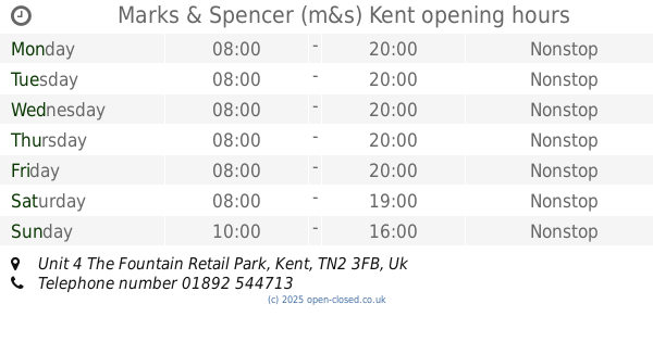 Marks and Spencer Kew Retail Park Opening Times
