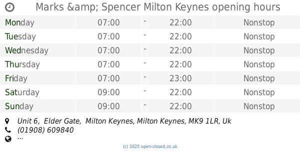 Marks and Spencer Milton Keynes Opening Times