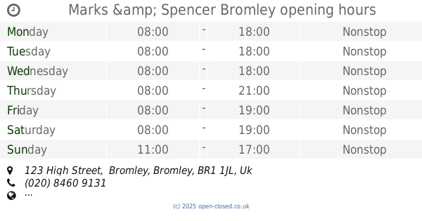 Marks and Spencer Bromley Glades Opening Times