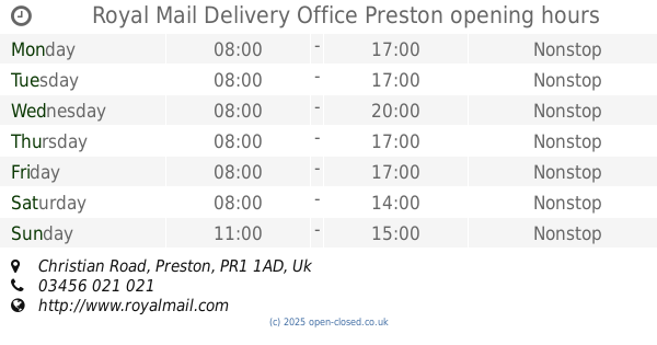 Christian Road Sorting Office Opening Times