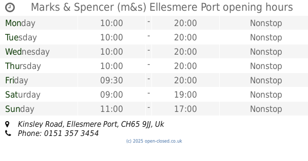 Marks and Spencer Opening Times Ellesmere Port