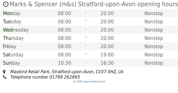 Marks and Spencer Stratford Upon Avon Opening Times