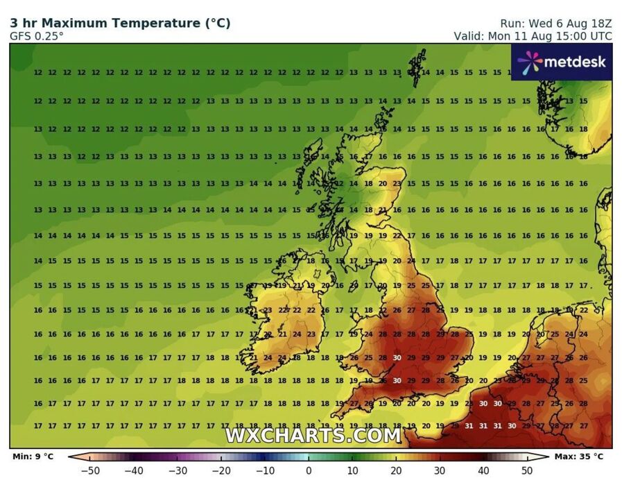 Uk 33C Hot Weather Maps Forecast