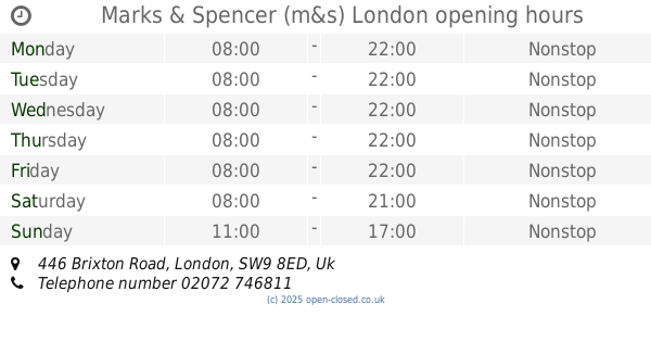 Marks and Spencer Brixton Opening Times