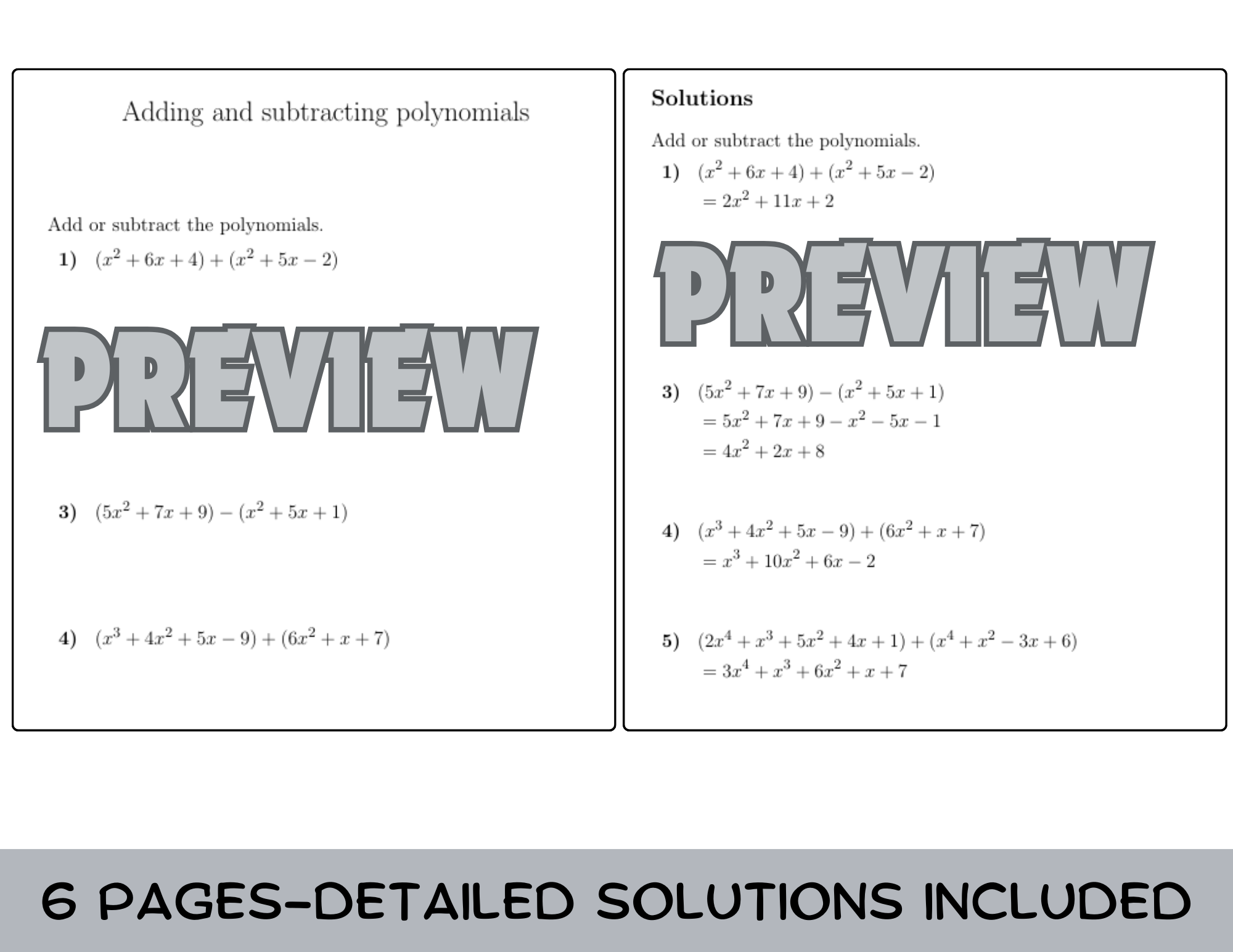 Adding and Subtracting Polynomials Answer Sheet