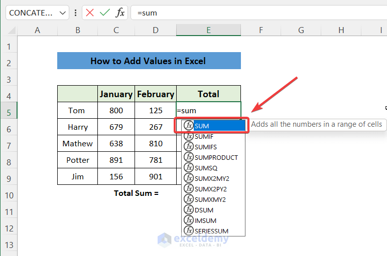 Adition in Excel Formula