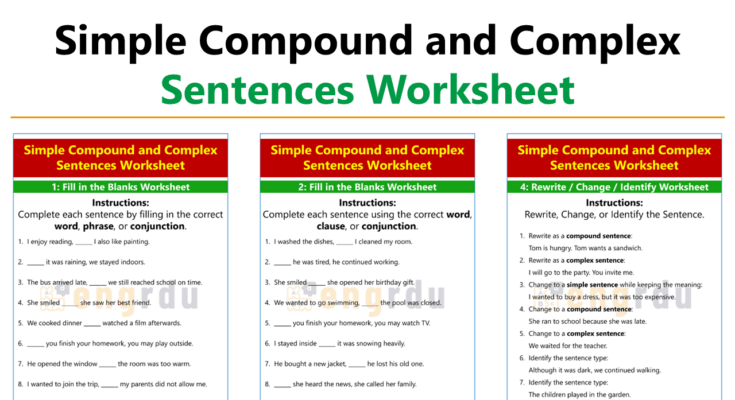 Simple and Compound and Complex Sentences Worksheet