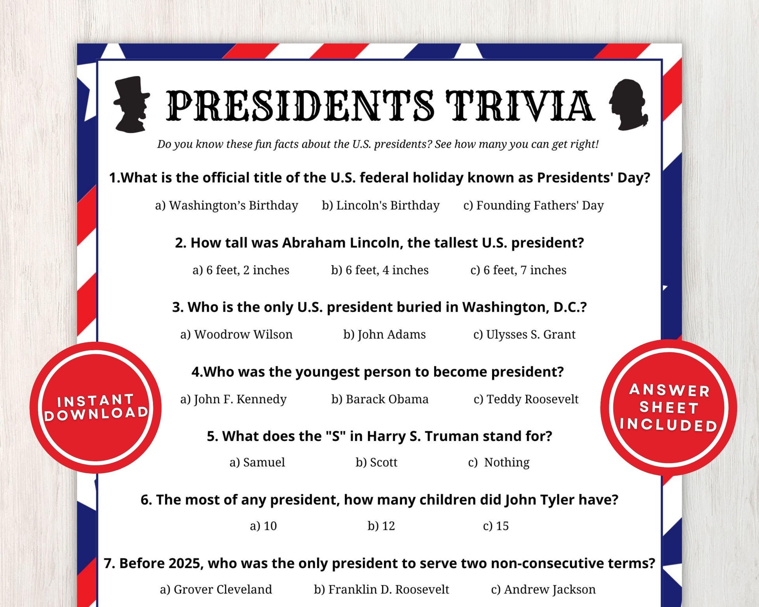 Funny U. S. President Trivia with Answers