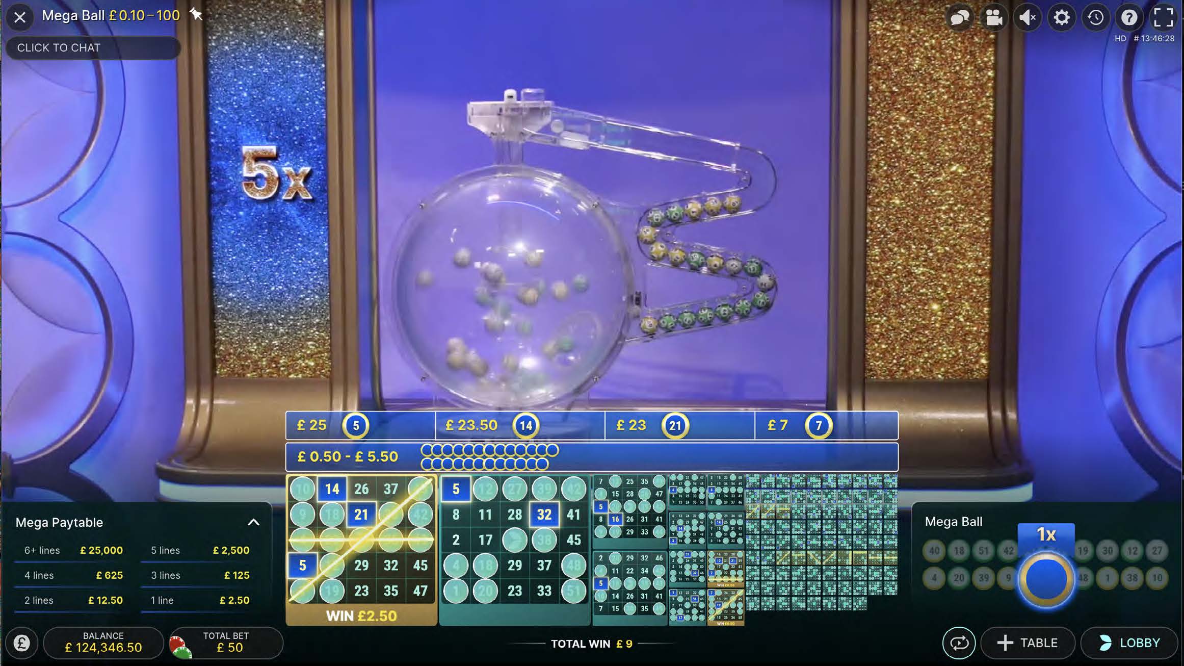 Mega Ball and One Number Payout
