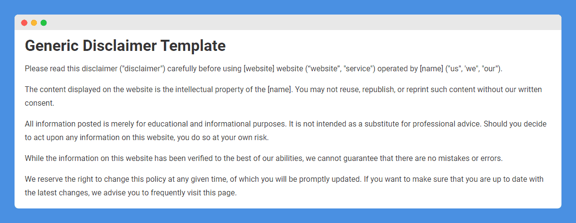 Example of Disclaimer Statement