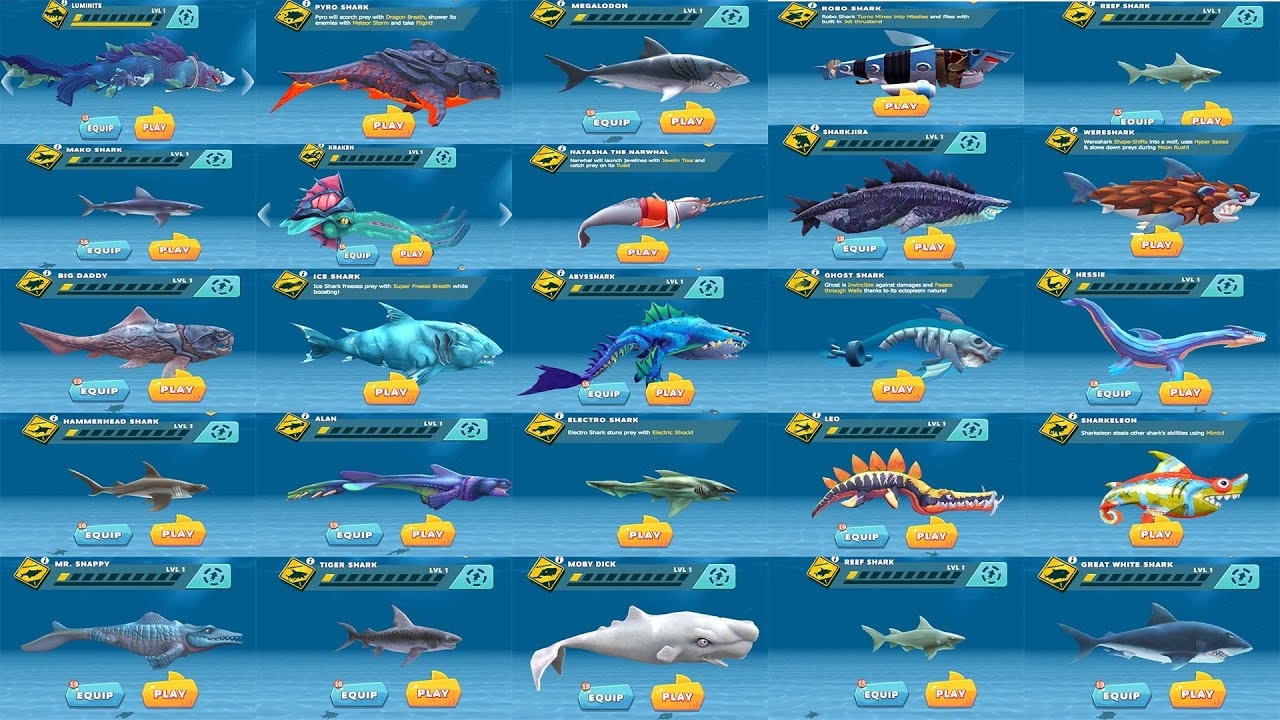 All Sharks in Hungry Shark Evolution