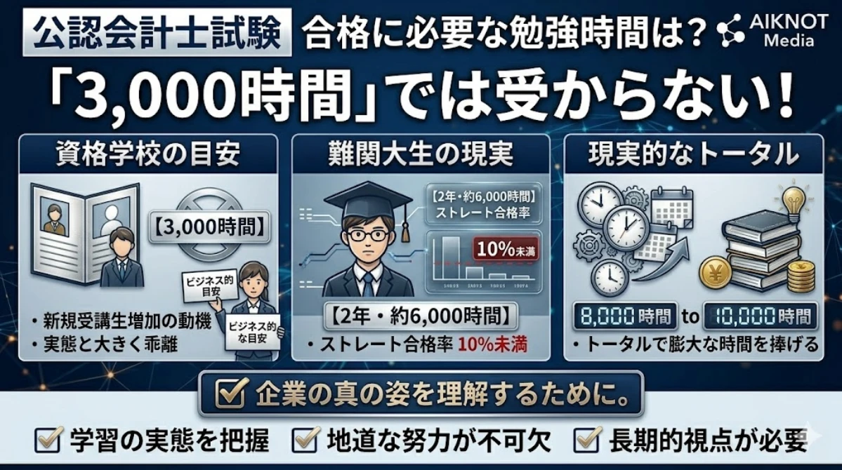 公認会計士の勉強時間は本当に3000時間？社会人が最短合格する現実解