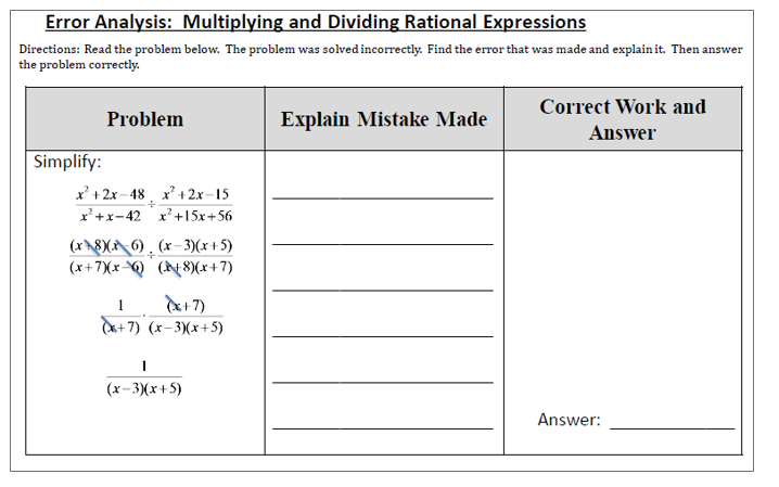 Rational Expression Worksheet #6 Multiplying and Dividing