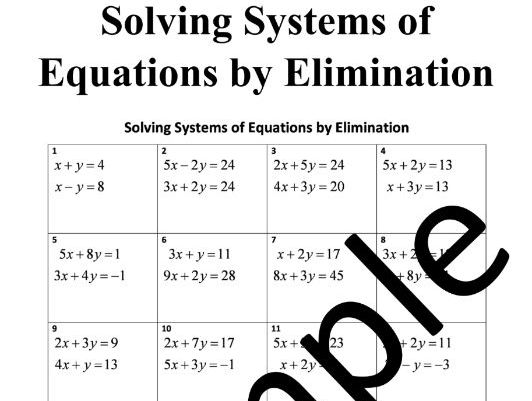 Solving Systems of Equations Using Elimination Worksheet