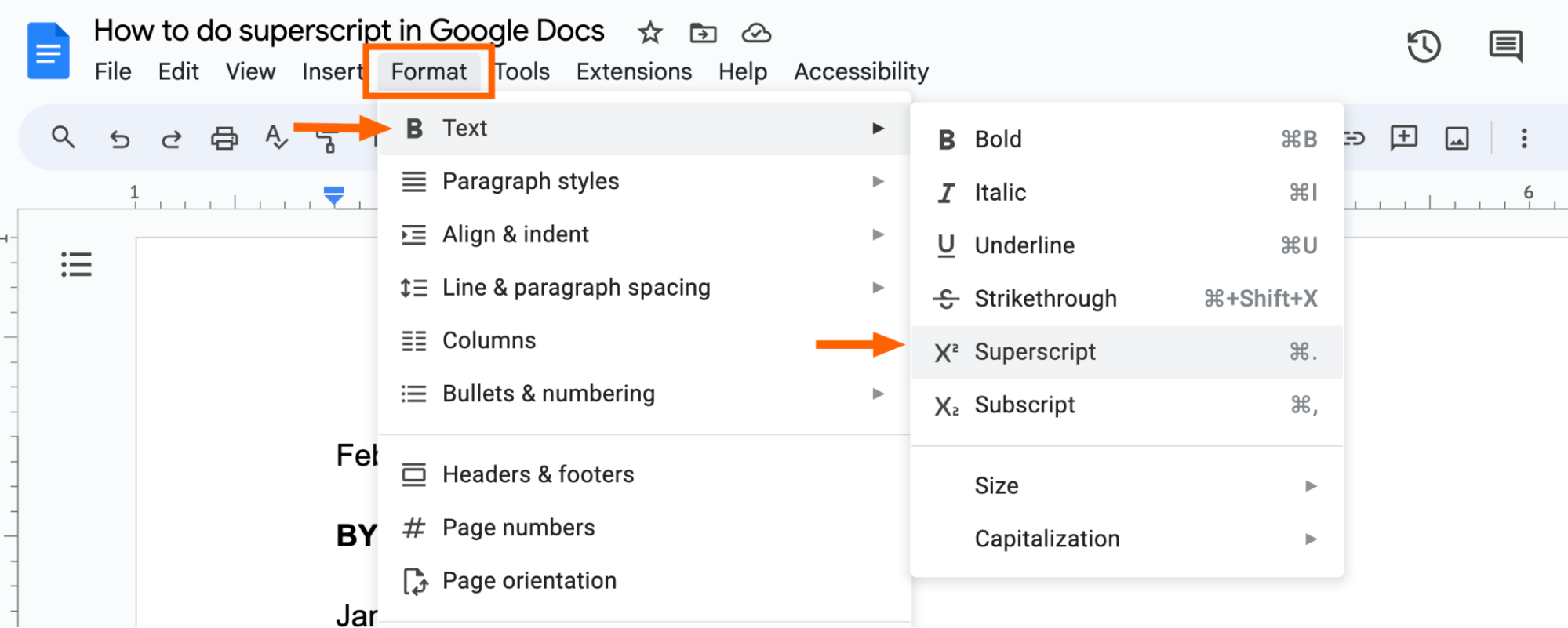 Google Docs Superscript