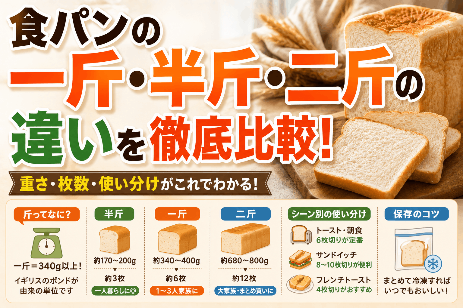 食パン1枚は何グラム？枚数別の重さ・カロリー比較と最新基準